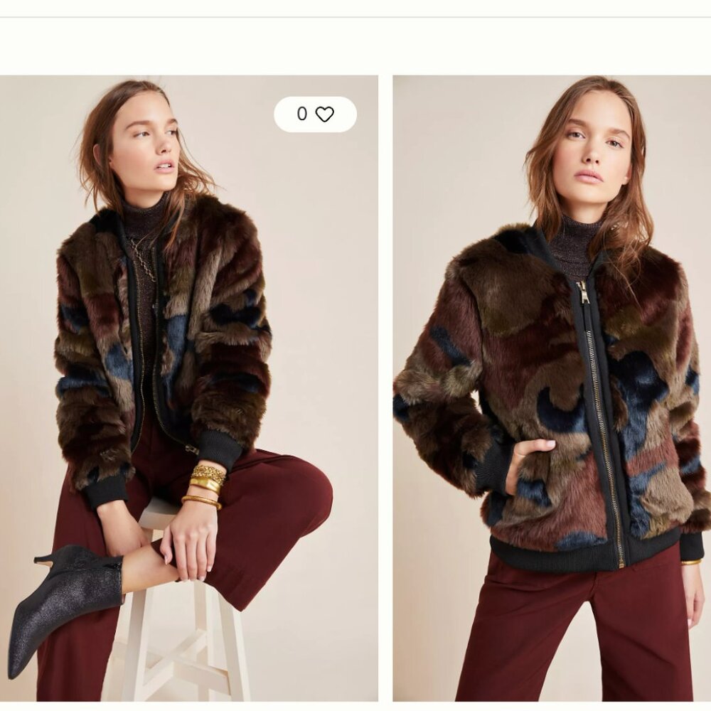 Anthropologie Marrakech Alyssa Camo Faux Fur Bomber Jacket size M